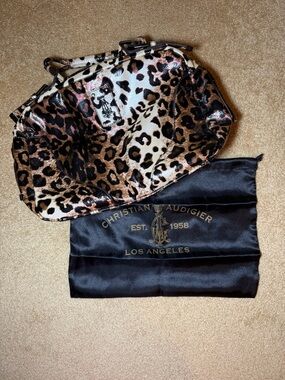 Christian Audigier Leopard Satchel in Brown and Black